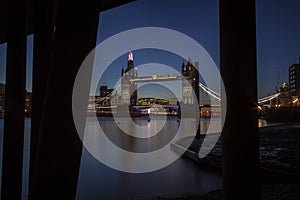 Tower Bridge in London at night or sunset