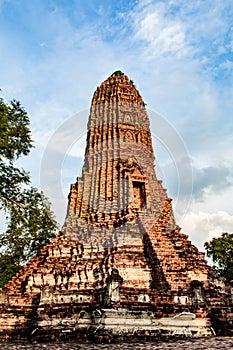 The old tower built of bricks is damaged at Worachet temple.