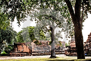 The old tower built of bricks is damaged at Worachet temple.