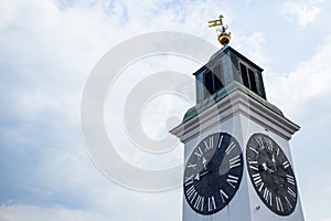 Old Tower clock on Petrovaradin fortress in Novi Sad, Serbia. Close up
