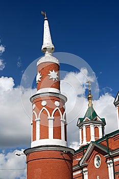 Old tower decorated by stars. Kremlin in Kolomna, Russia.