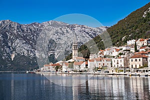 Old tower and houses of the city of Perast, Montenegro