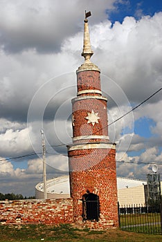 Old tower and modern building. Kremlin in Kolomna, Russia.