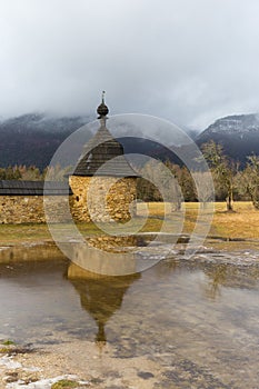 Old tower on mountains background