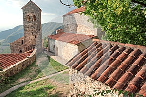 Old towers and brick houses of the famous Orthodox church monastery in Alazani valley