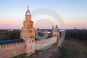 Old towers of Novgorod Kremlin, Veliky Novgorod, Russia