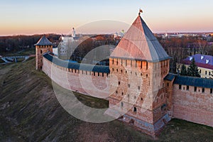 Old towers of Novgorod Kremlin, Veliky Novgorod, Russia