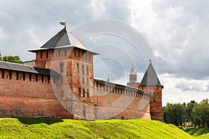 Old towers of Veliky Novgorod Kremlin