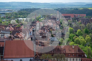 Old town from above with city wall and towers in Rothenburg ob der Tauber, Germany