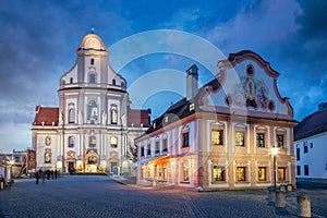 Old town of AltÃÂ¶tting with Basilika St. Anna at night, Bavaria, Germany photo