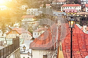 Old town Banska Stiavnica, Slovakia, sun rays