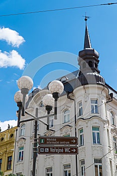Old town. Beautiful house, classic european architecture, blue sky