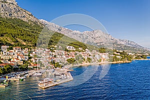 Old beautiful town Brela with harbor in Dalmatia, Croatia