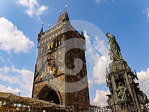 The Old Town Bridge Tower and The Monument of Charles the 4th In Prague, Czech Republic