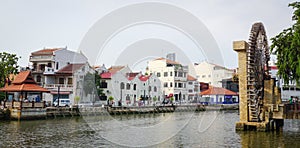 Old Town with the canal in Malacca City, Malaysia