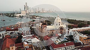 The old town of Cartagena with San Pedro Claver Sanctuary in Colombia