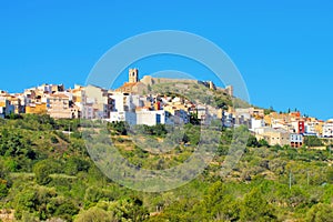 The old town of Cervera del Maestre and castle in Spain photo