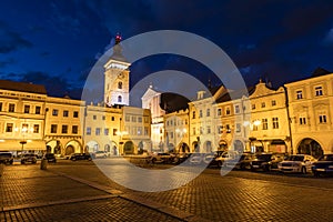 Old town of Ceske Budejovice at night, Budweis, Budvar, S