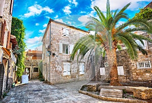 Old Town Citadela with paved narrow street in the Budva city