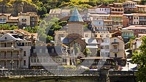 Old town and city center of Tbilisi, Georgia. Famous places and landmarks, old famous church, hill of Narikhala