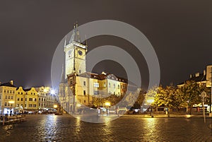 Old Town City Hall in Prague Night view, view from Old Town Square, Czech Republic