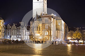 Old Town City Hall in Prague (Night view), view from Old Town Square, Czech Republic