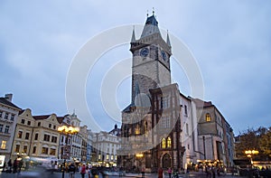 Old Town City Hall in Prague (Night view), view from Old Town Square, Czech Republic