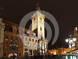 Old Town City Hall in Prague (Night view), view from Old Town Square, Czech Republic