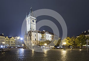 Old Town City Hall in Prague (Night view), view from Old Town Square, Czech Republic