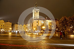 Old Town City Hall in Prague (Night view), view from Old Town Square, Czech Republic