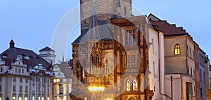 Old Town City Hall in Prague Night view, view from Old Town Square, Czech Republic