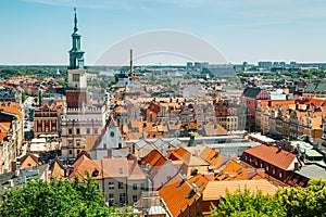 Old town cityscape from Royal Castle Observation Deck in Poznan, Poland