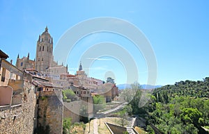 Old town cityscape and Segovia cathedral Segovia Spain