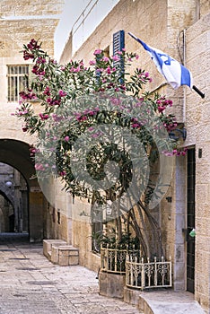 Old town cobbled street in ancient jerusalem city israel