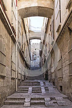 Old town cobbled street in ancient jerusalem city israel