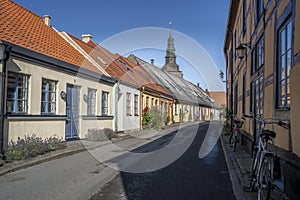 Old Town Cobblestreet with Housing at Ystad Midtown overlooking Church