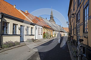 Old Town Cobblestreet with Housing at Ystad Midtown overlooking Church