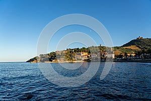 Old town of Collioure, France, a popular resort town on Mediterranean sea.