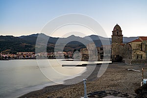 Old town of Collioure, France, a popular resort town on Mediterranean sea.