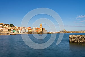 Old town of Collioure, France, a popular resort town on Mediterranean sea.