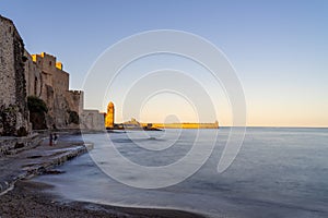 Old town of Collioure, France, a popular resort town on Mediterranean sea.