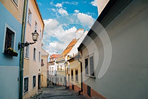 Old town colorful alley in Bratislava, Slovakia