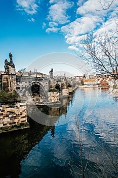 Old Town. Czech Republic . Charles Bridge over Vltava river. View of Prague. Detail of the Prague