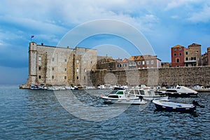 Old town of Dubrovnik, harbor, city walls, Croatia UNESCO