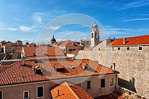 Old Town of Dubrovnik, red tiled roofs, historical cityscape, Croatia