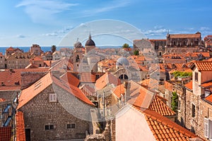 Old Town of Dubrovnik, red tiled roofs, historical cityscape, Croatia