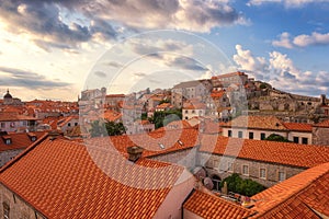 Old Town of Dubrovnik, red tiled roofs, historical cityscape, Croatia