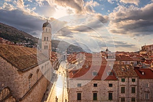 Old Town of Dubrovnik, red tiled roofs, historical cityscape, Croatia