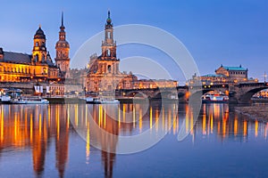 Old Town and Elba at night in Dresden, Germany