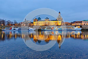 Old Town and Elba at night in Dresden, Germany